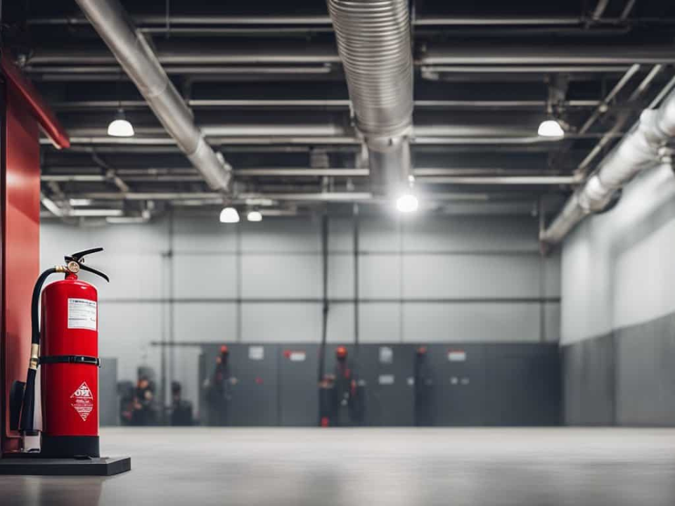 Fire sprinkler installation in a warehouse ceiling
